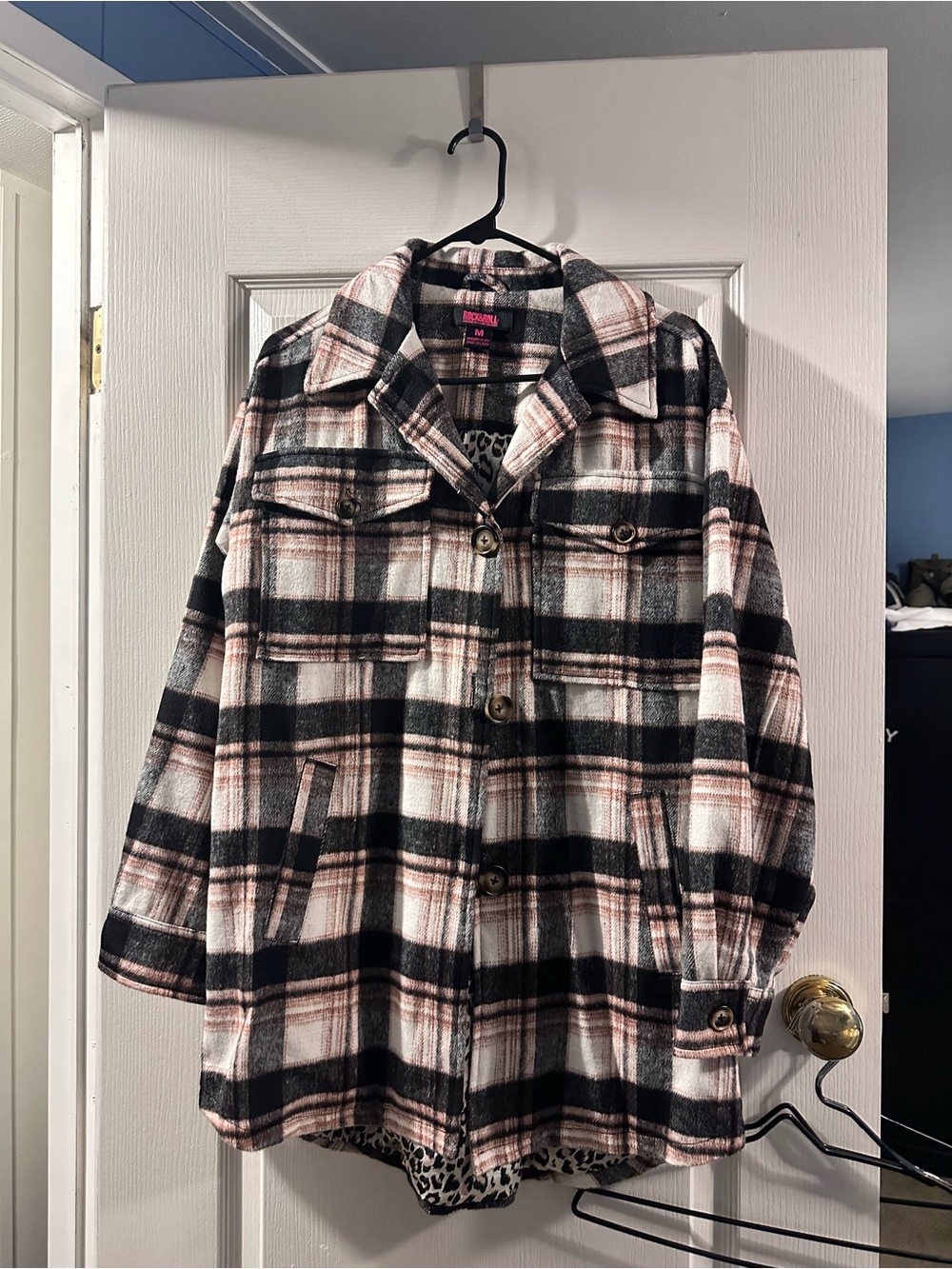Plaid Utility Jacket in Black, White & Pink